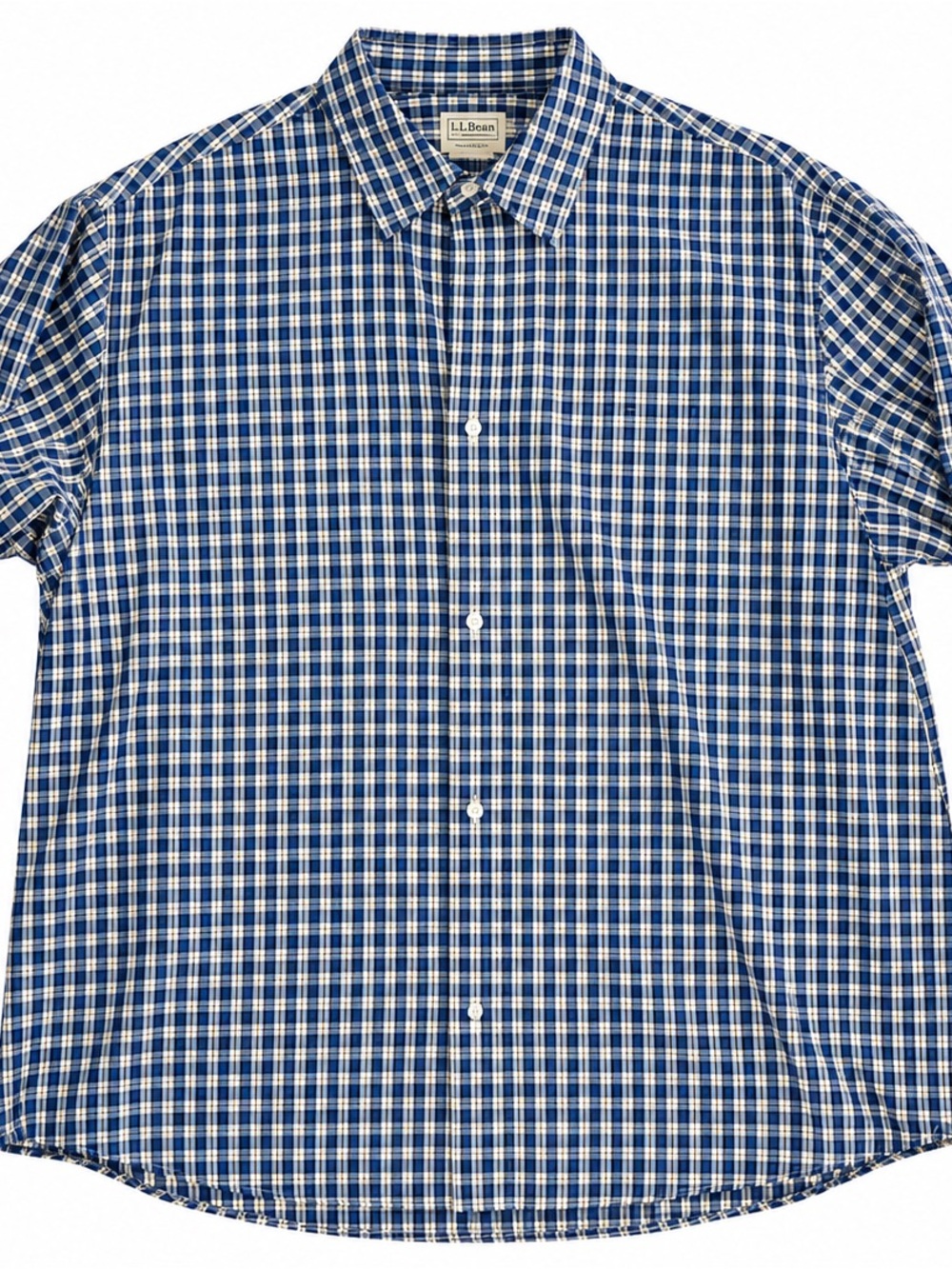 L.L. Bean Navy and White Check Cotton Button-Down Shirt